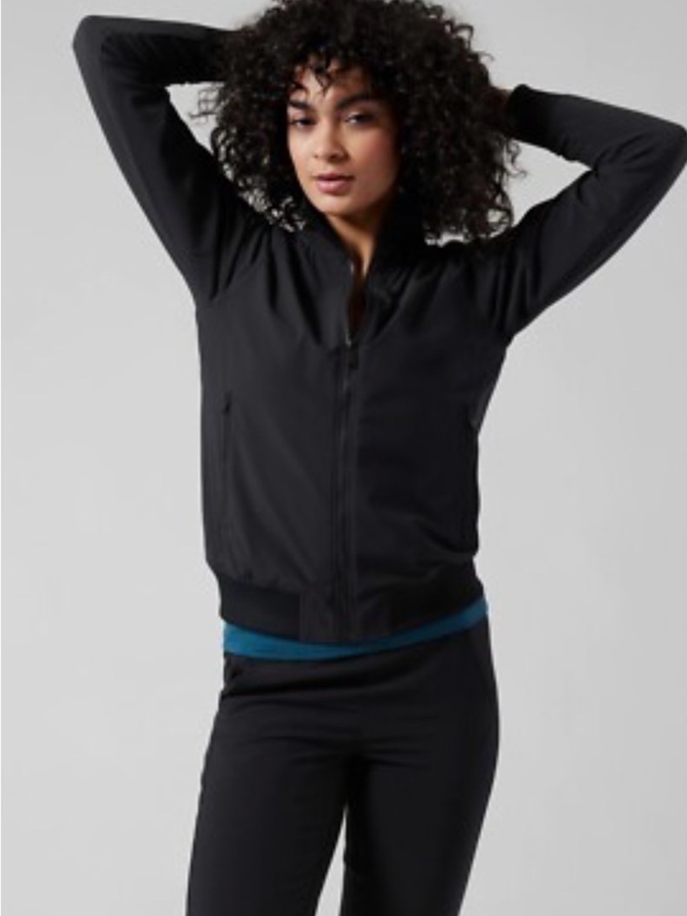 Athleta Brooklyn Black Zip-Up Bomber Jacket